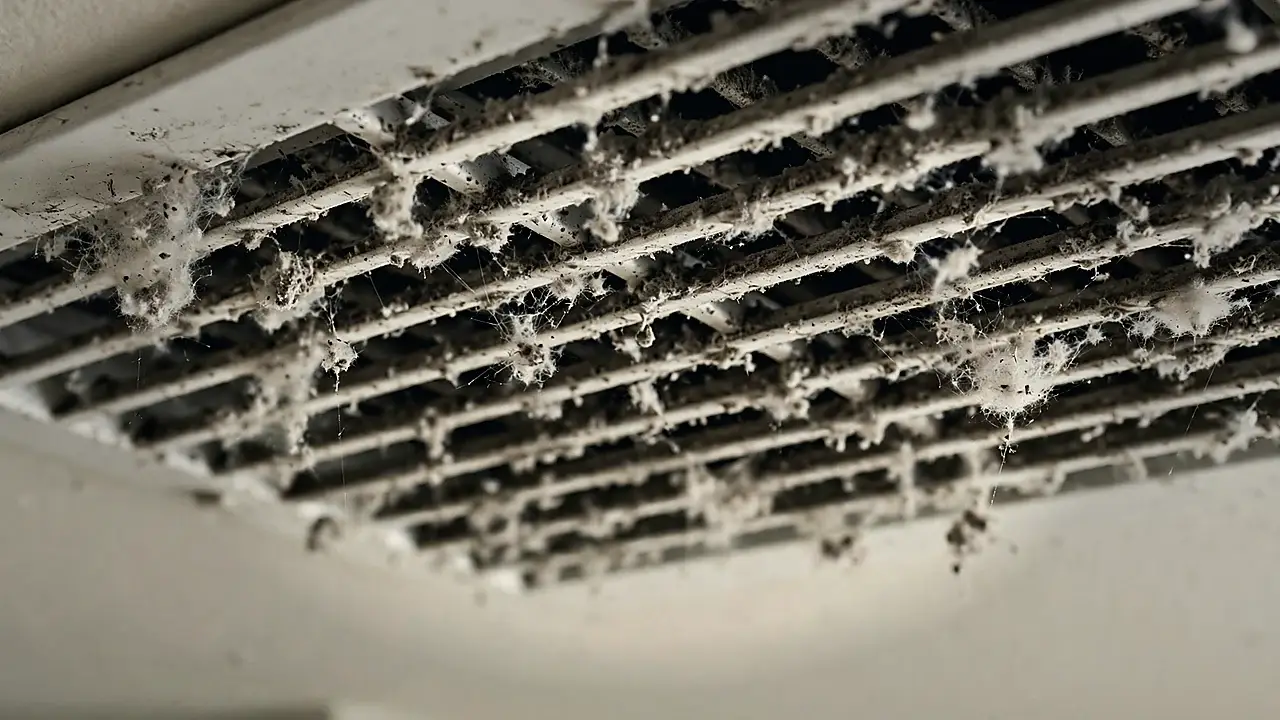 Technician cleaning dust-filled residential air ducts in an El Paso home