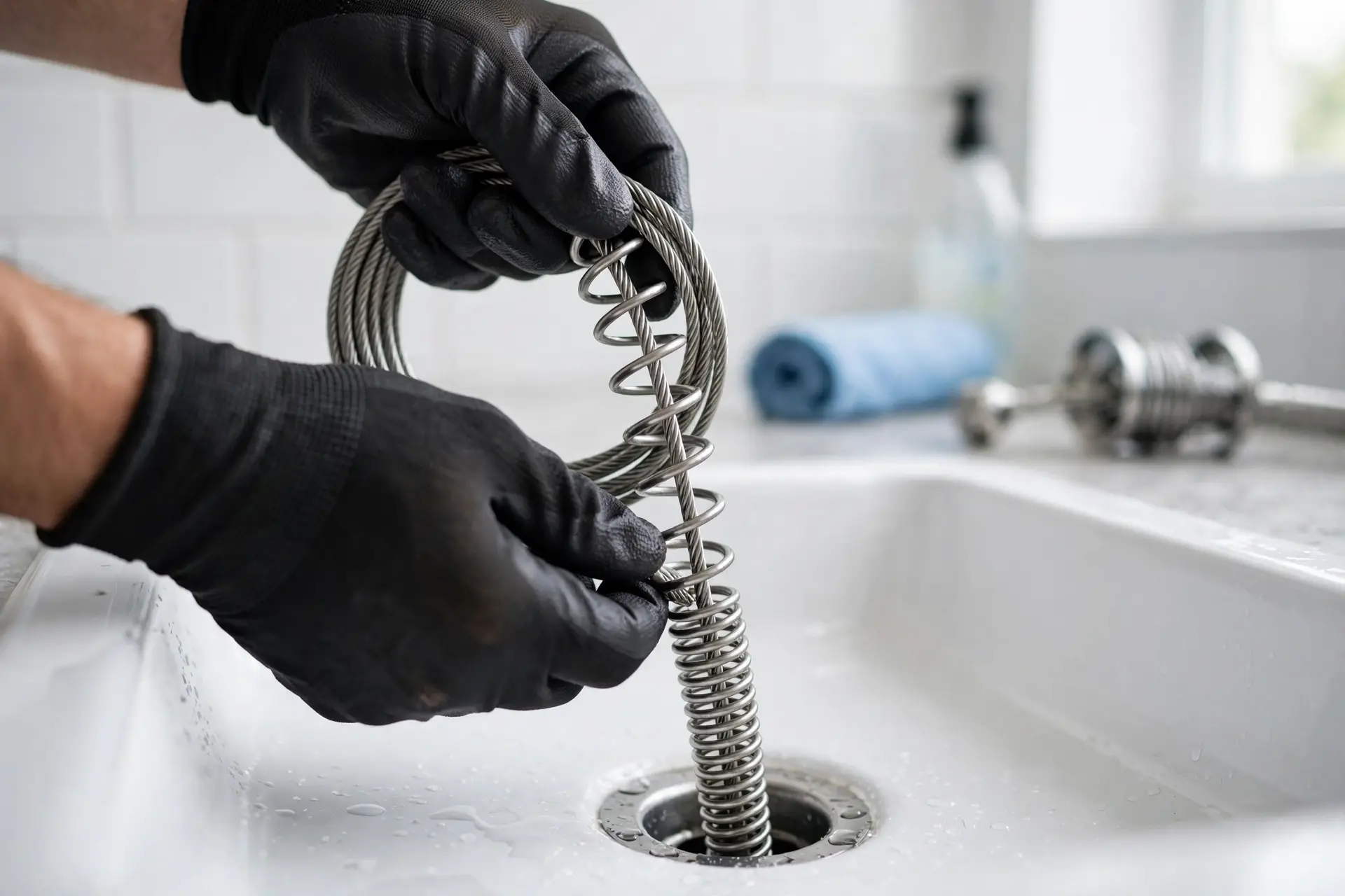Plumber performing drain cleaning service in El Paso, TX home
