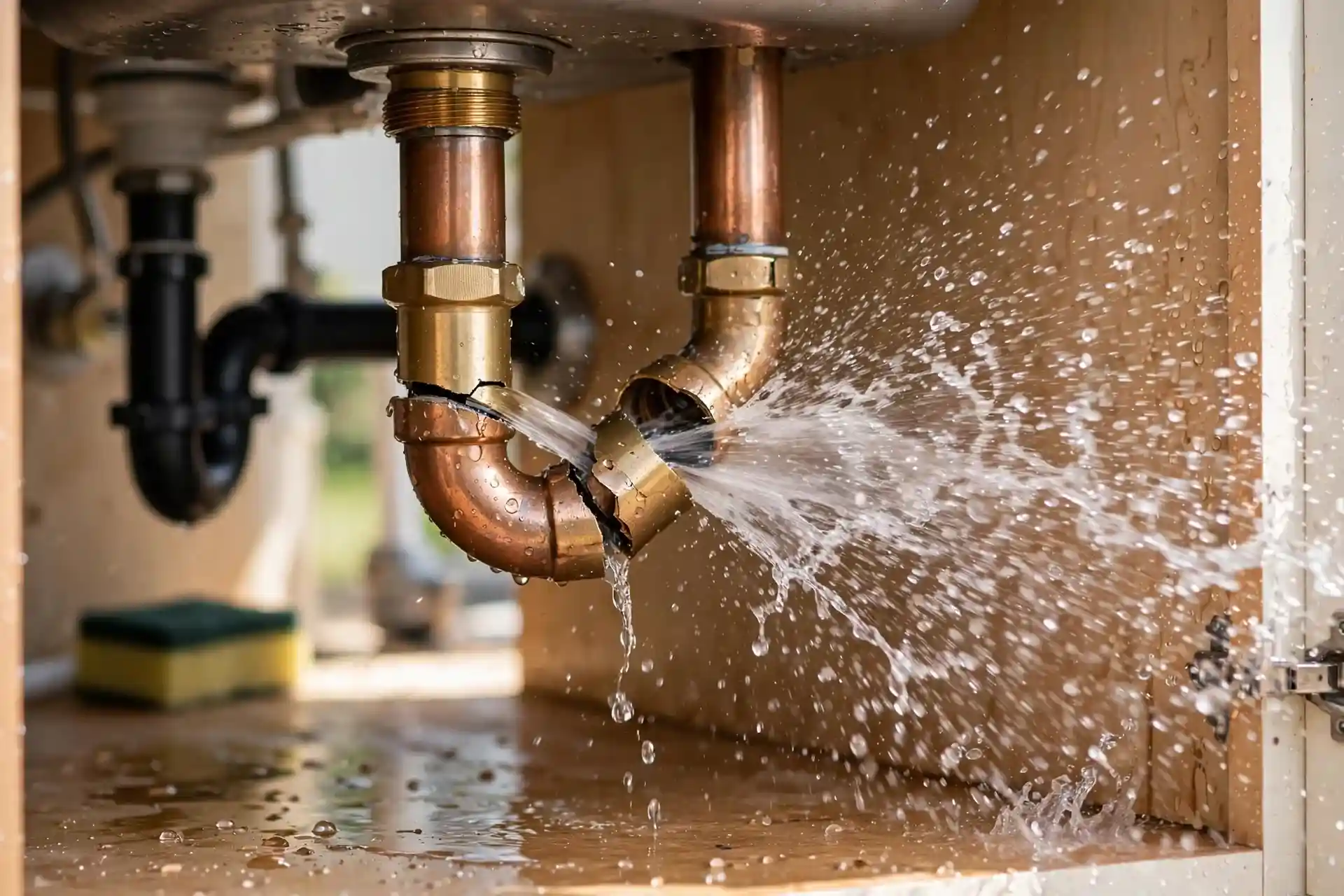 Emergency plumber repairing a burst pipe in El Paso, TX