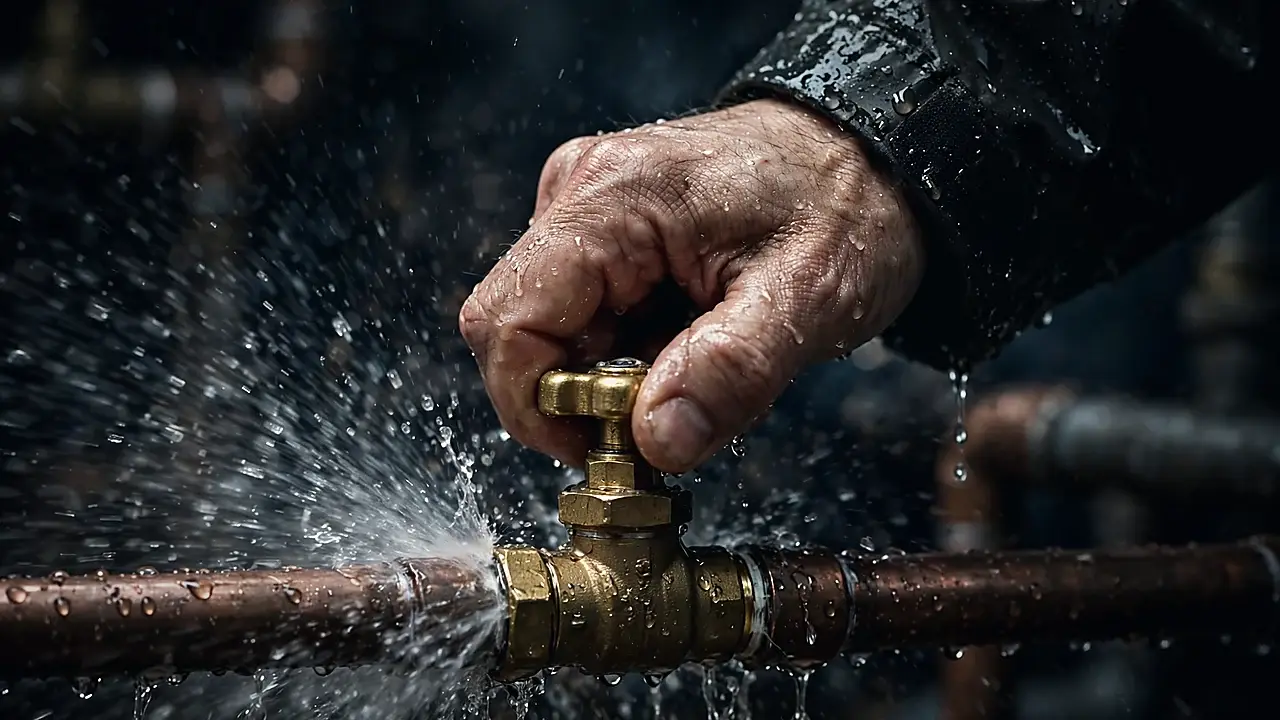 Burst pipe spraying water inside an El Paso home during a plumbing emergency