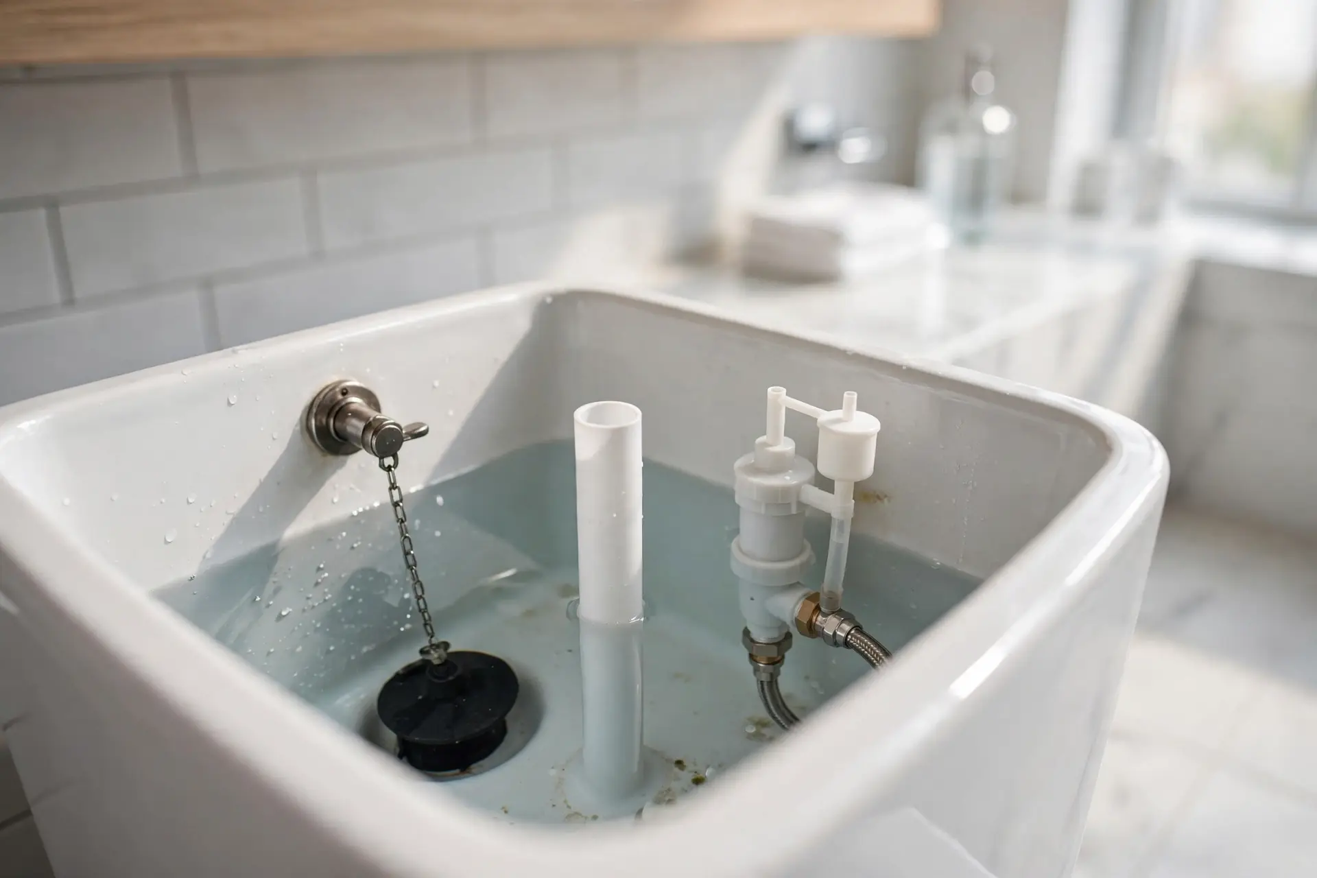 Plumber repairing a toilet tank in El Paso, TX